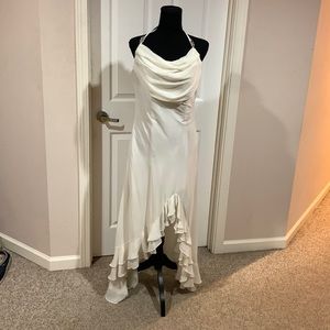 Baylia designs white sexy halter high low Ruffle cocktail formal dress sz 16
